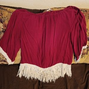 Maroon fringe blouse